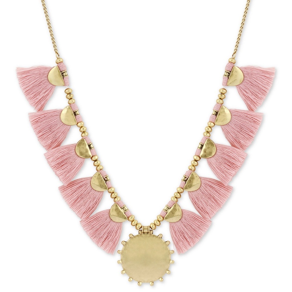 Tassels pink gold sun statement necklace by Lucky Brand